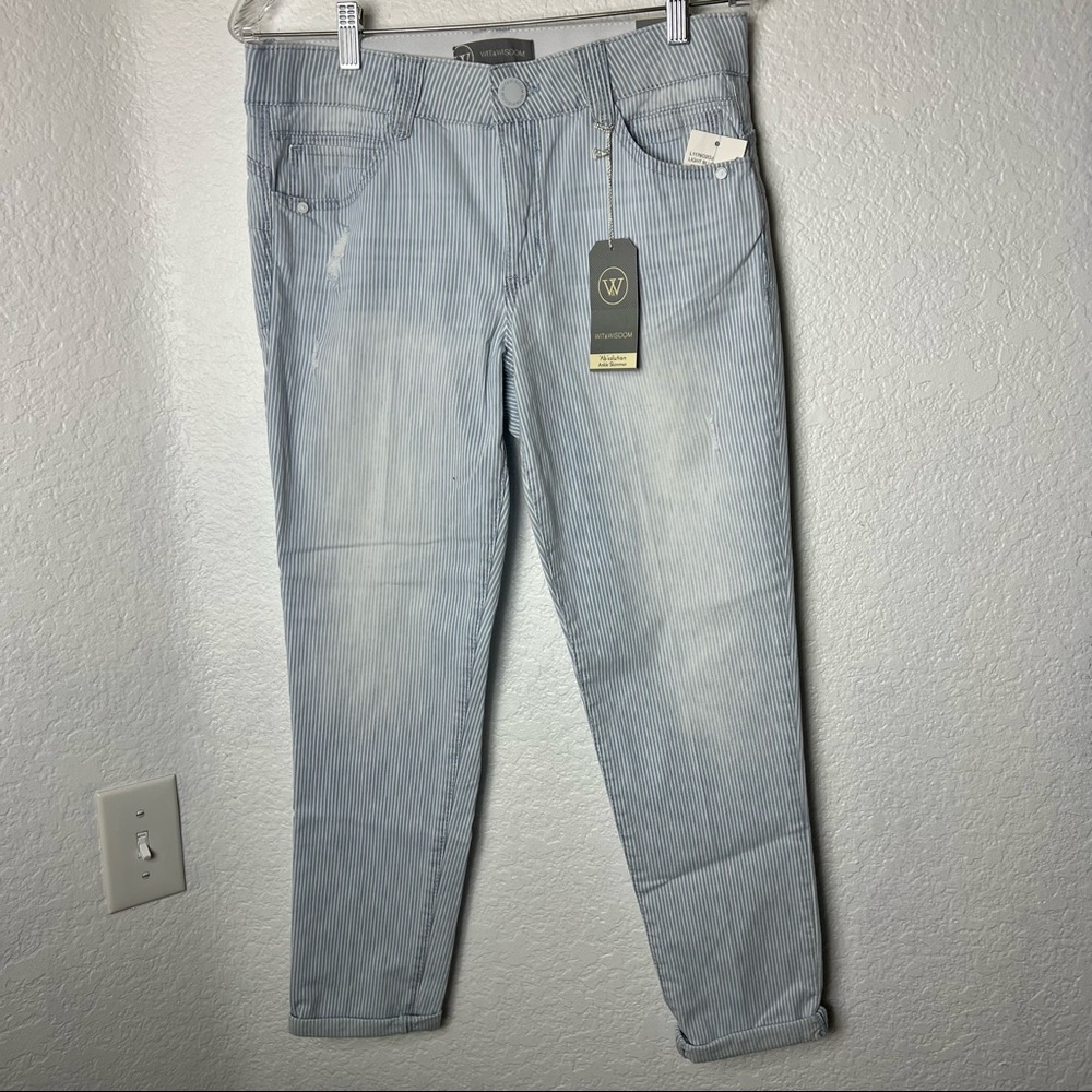 Wit & Wisdom Light Blue Stripped Distressed Ankle Skimmers Ab Solutions Pants - Picture 13 of 16